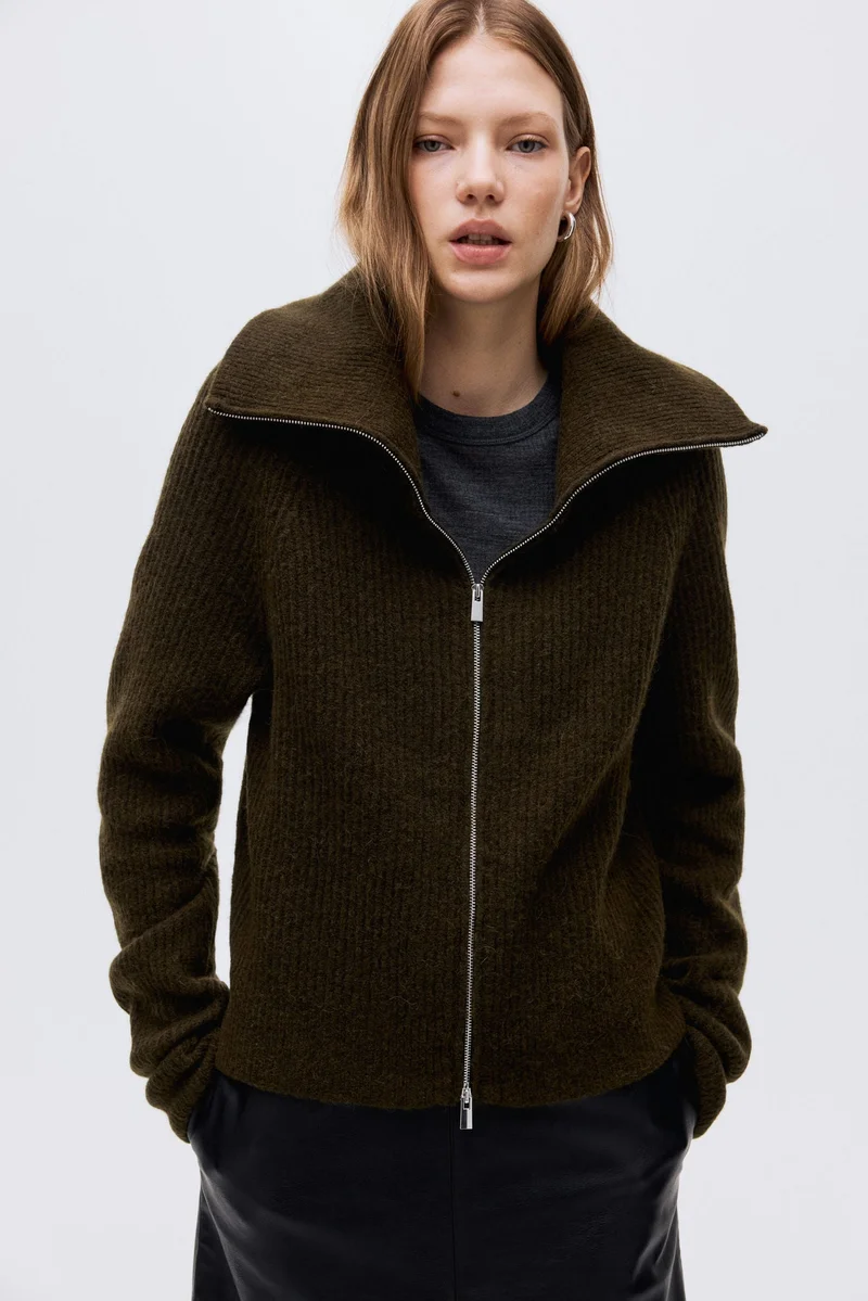 H&M Wool-blend zip-through cardigan